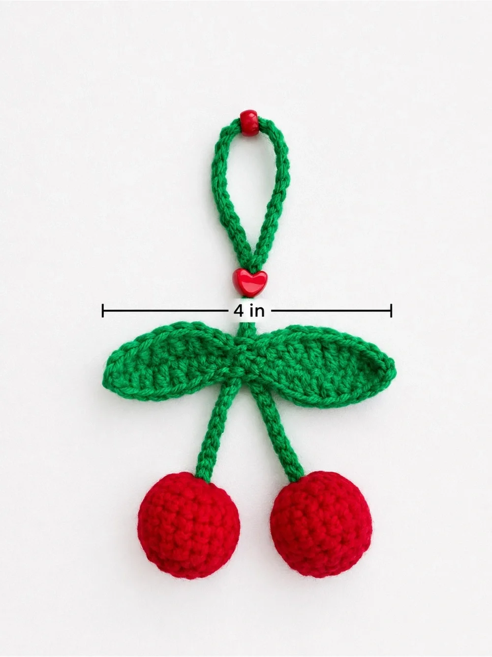 Crocheted Cherry Key Charm Card Holder - Red & Green